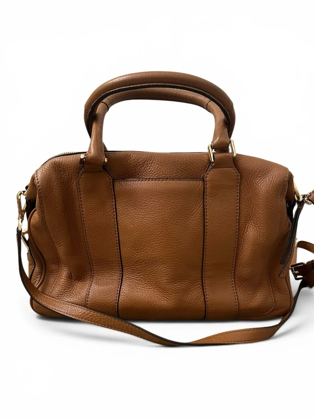 Michael Kors Julia Brown Pebbled Leather Satchel Crossbody Bowler Bag