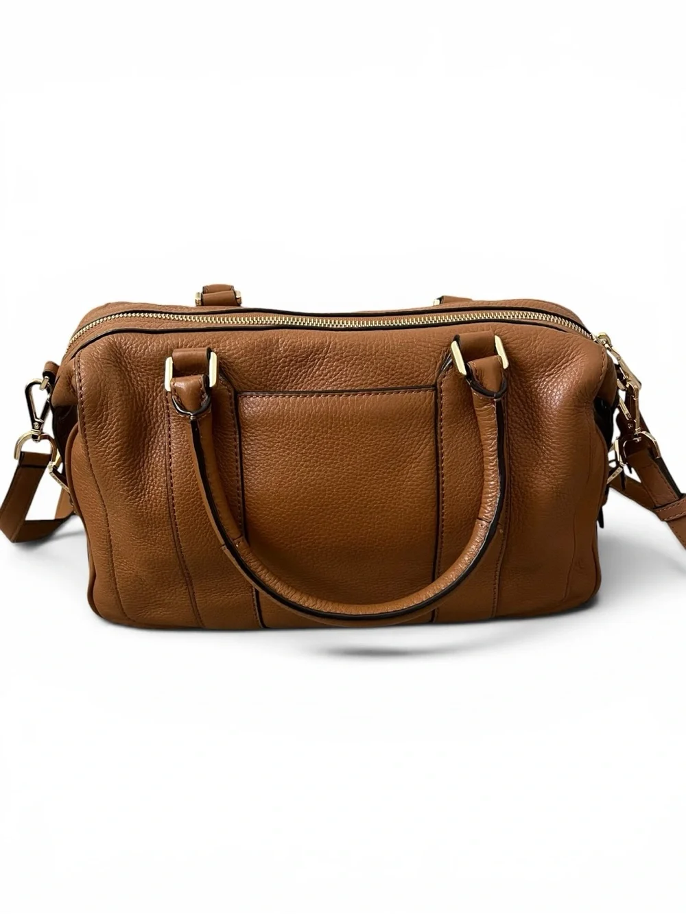 Michael Kors Julia Brown Pebbled Leather Satchel Crossbody Bowler Bag