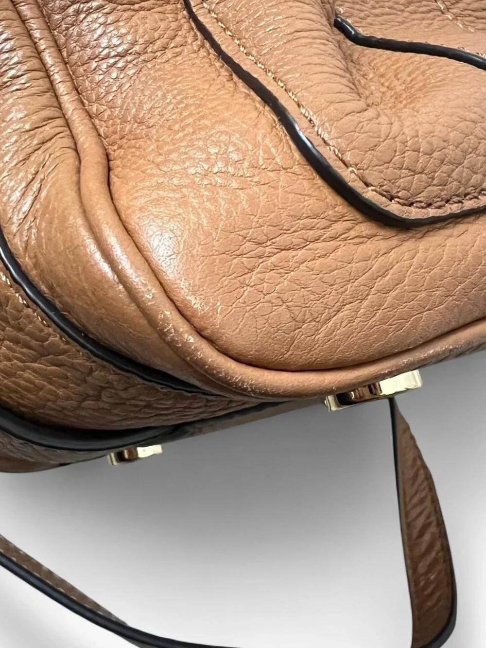 Michael Kors Julia Brown Pebbled Leather Satchel Crossbody Bowler Bag