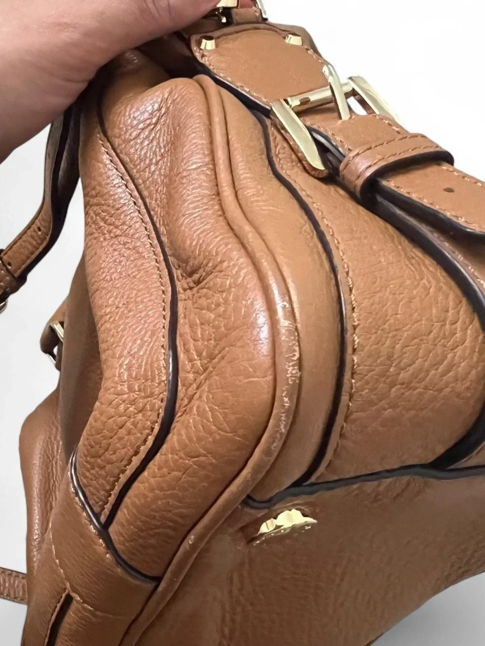 Michael Kors Julia Brown Pebbled Leather Satchel Crossbody Bowler Bag
