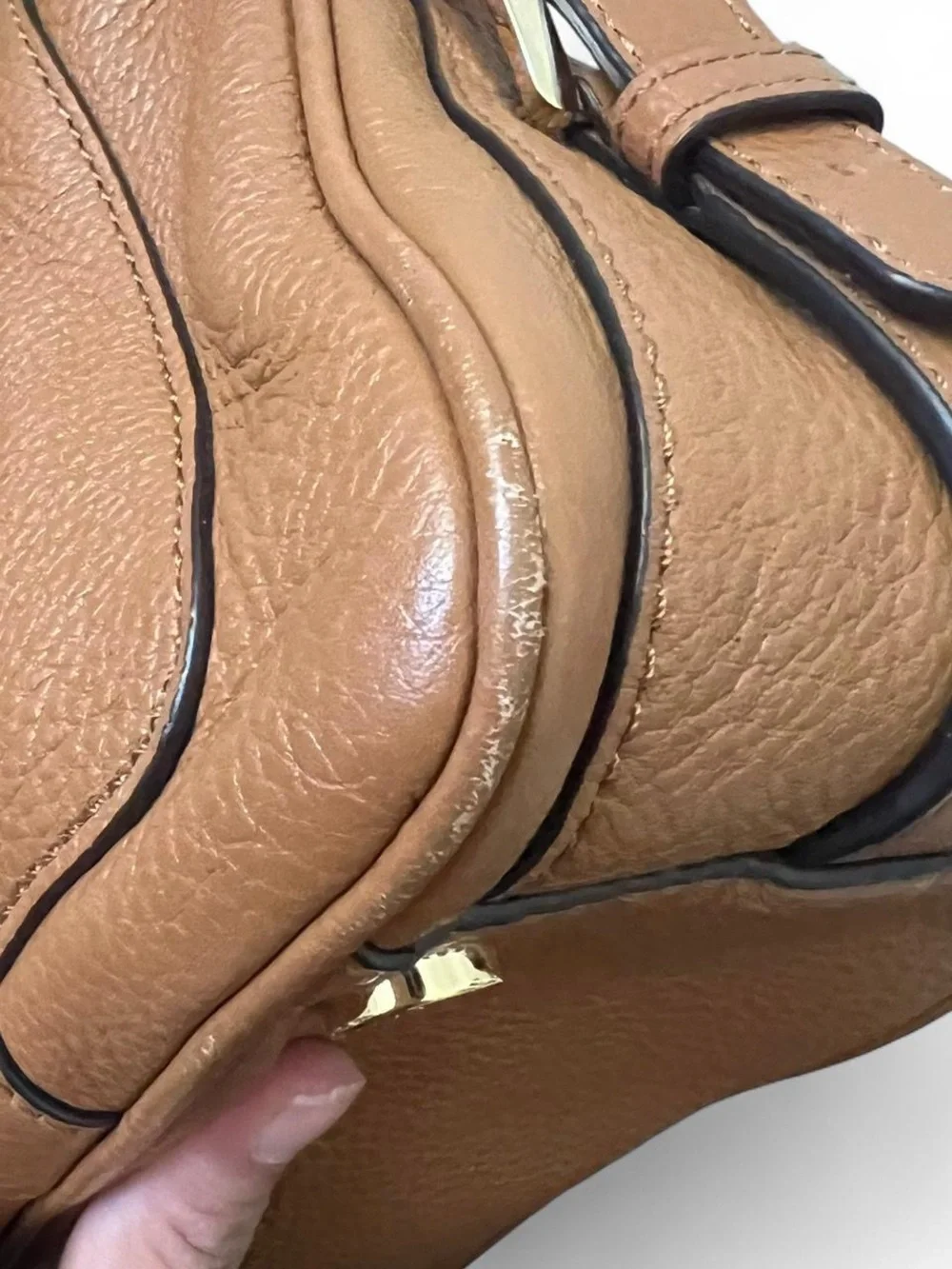 Michael Kors Julia Brown Pebbled Leather Satchel Crossbody Bowler Bag