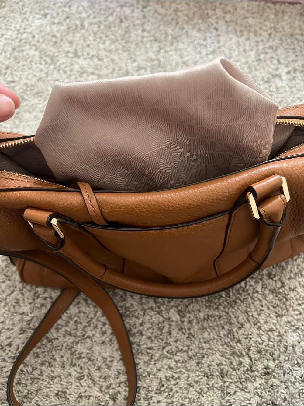 Michael Kors Julia Brown Pebbled Leather Satchel Crossbody Bowler Bag