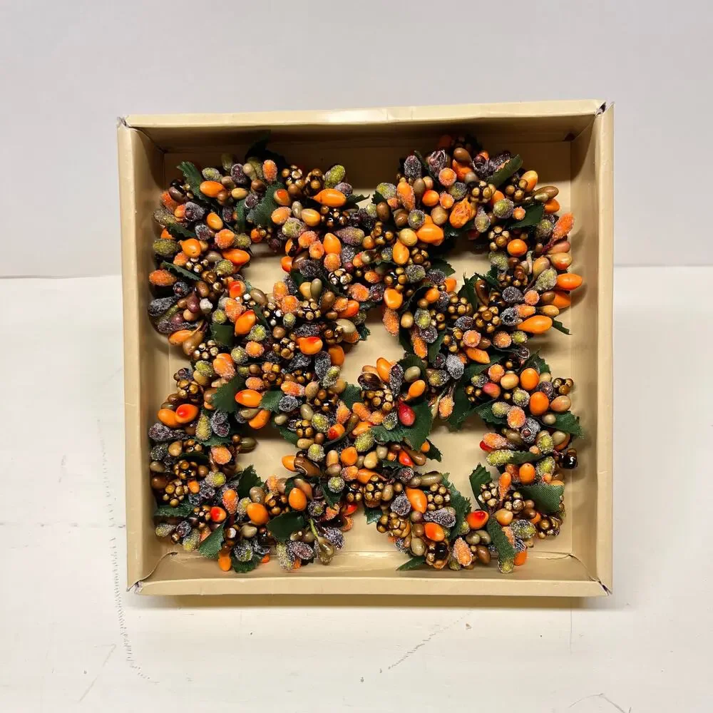 Fall Autumn Mini Wreath Candle Ring Frosted Orange Pip Berry