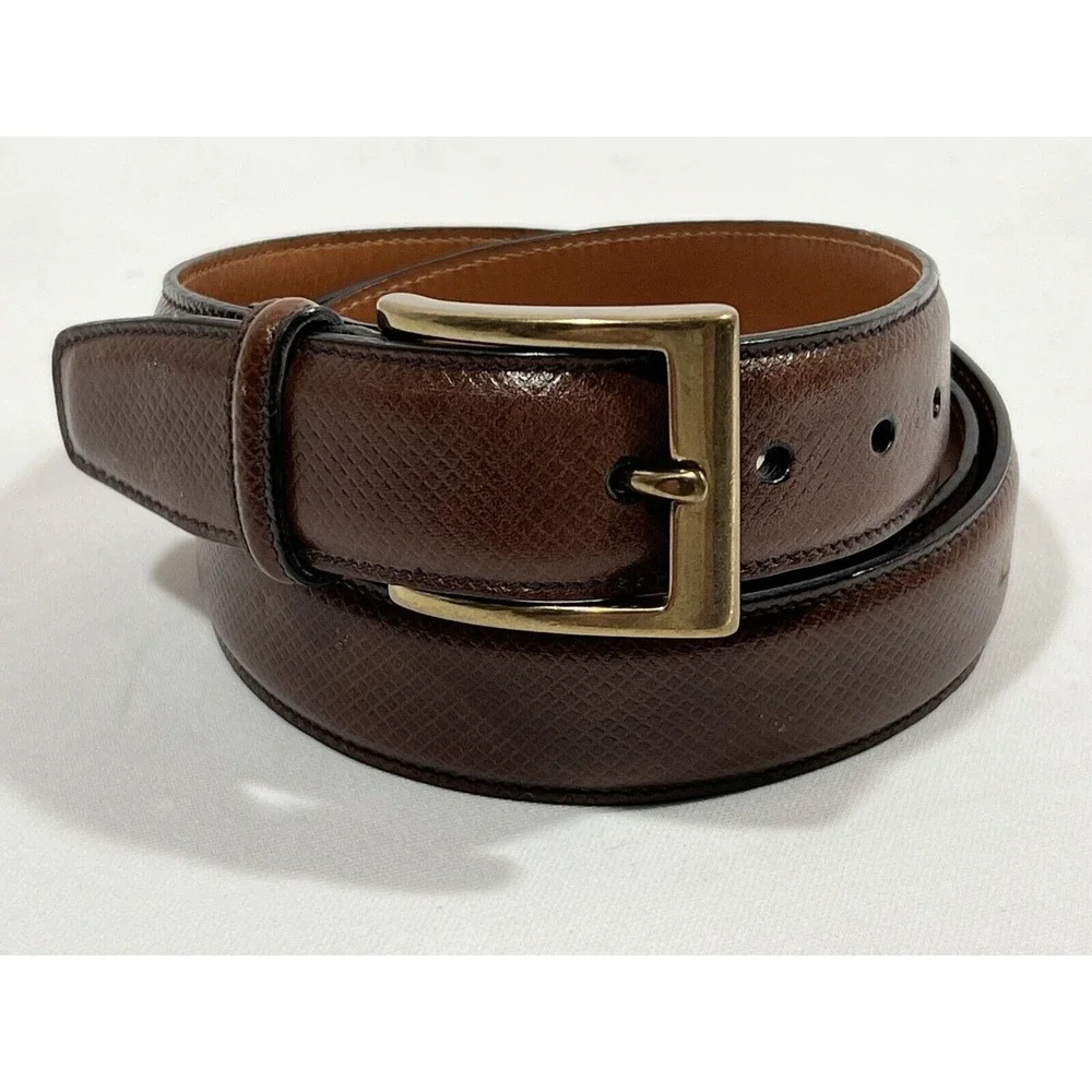Trafalgar‎ Leather Belt Mens 42 Brown Check Pattern Brass Buckle Classic