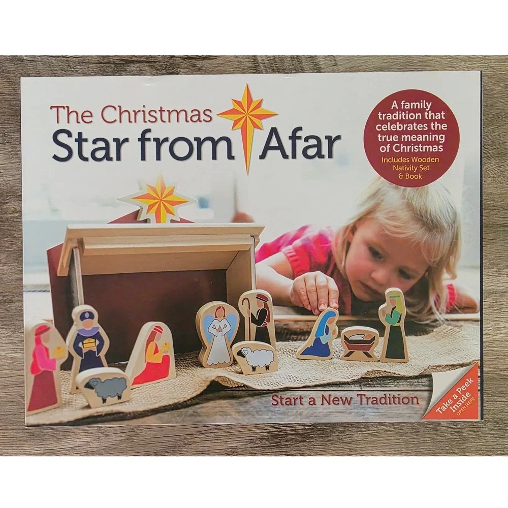 The Christmas Star from Afar Wooden Nativity Set and Book Natalie Ard 16 Piece