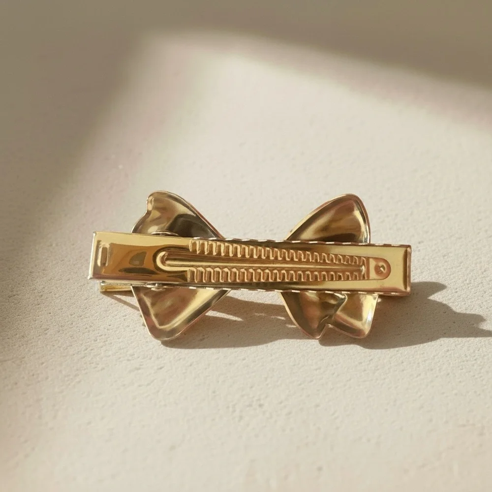 18K Gold Plated Stainless Steel Sculptural Bow Barrette Bold Statement Hair Clip