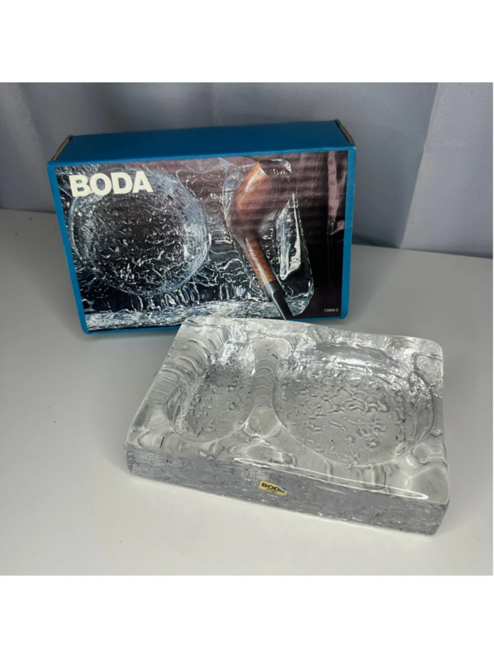 Vintage New In Box NIB Boda Made in Sweden Clear Glass Bar Accessories Ashtray