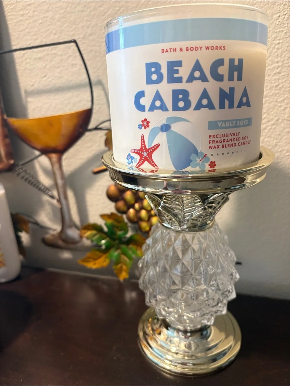 Rare! Bath & Body Works Glass Pineapple Candle Holder -  Decorative Home Accent
