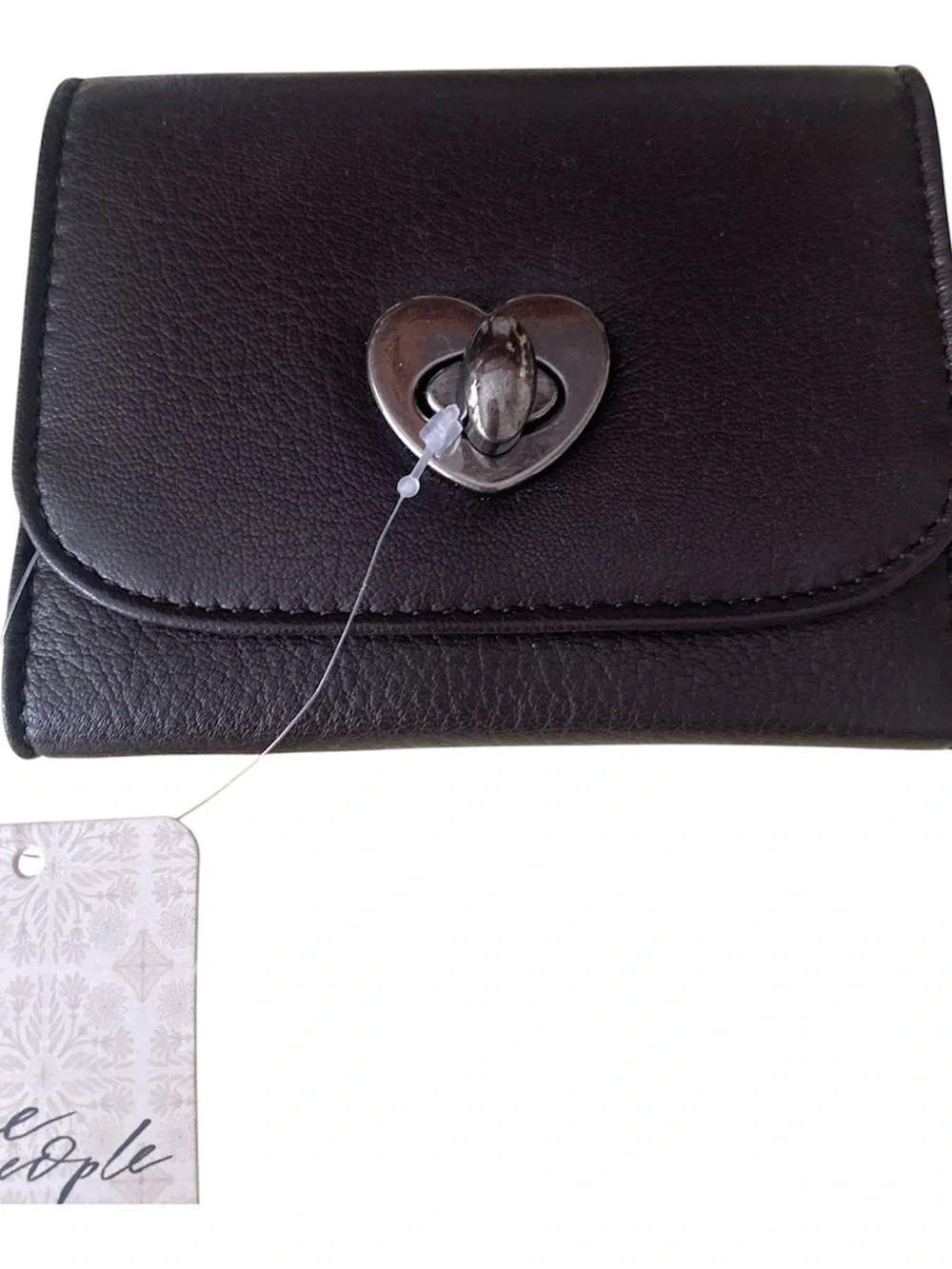 Free People Espresso Lock It Up Leather Wallet with Heart Lock