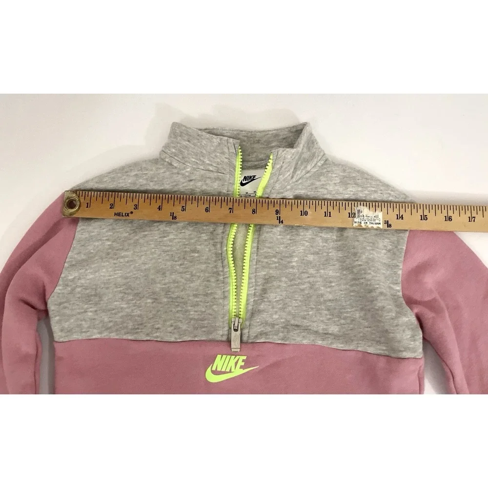 Nike Girls 1/2 Zip Fleece Sweatshirt Gray Pink Neon Green Size M 5-6 YRS