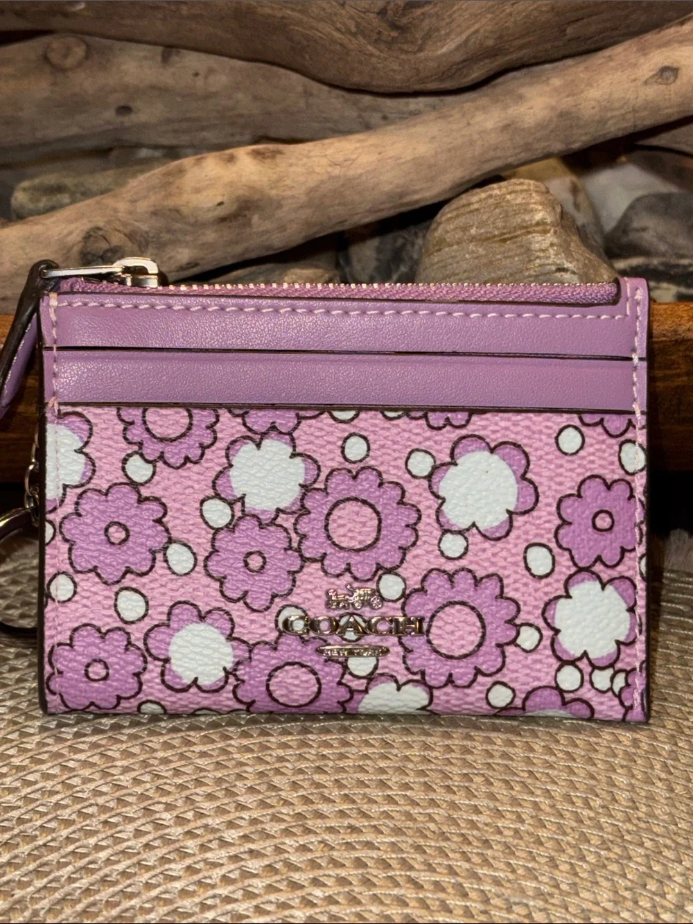 Coach Pink Floral Zip Card Case