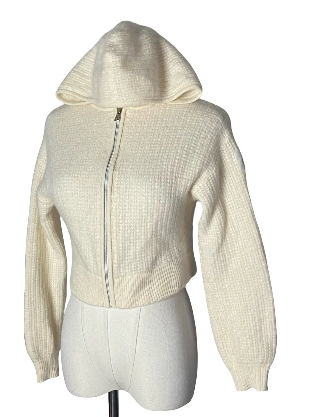 ALO YOGA Cashmere Plush Waffle Full Zip Hoodie Ivory White XS NWOT Luxury