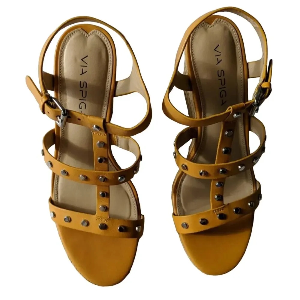 Via Spiga Indya Studded Wedge Sandal Open Toe Adjustable 8M New