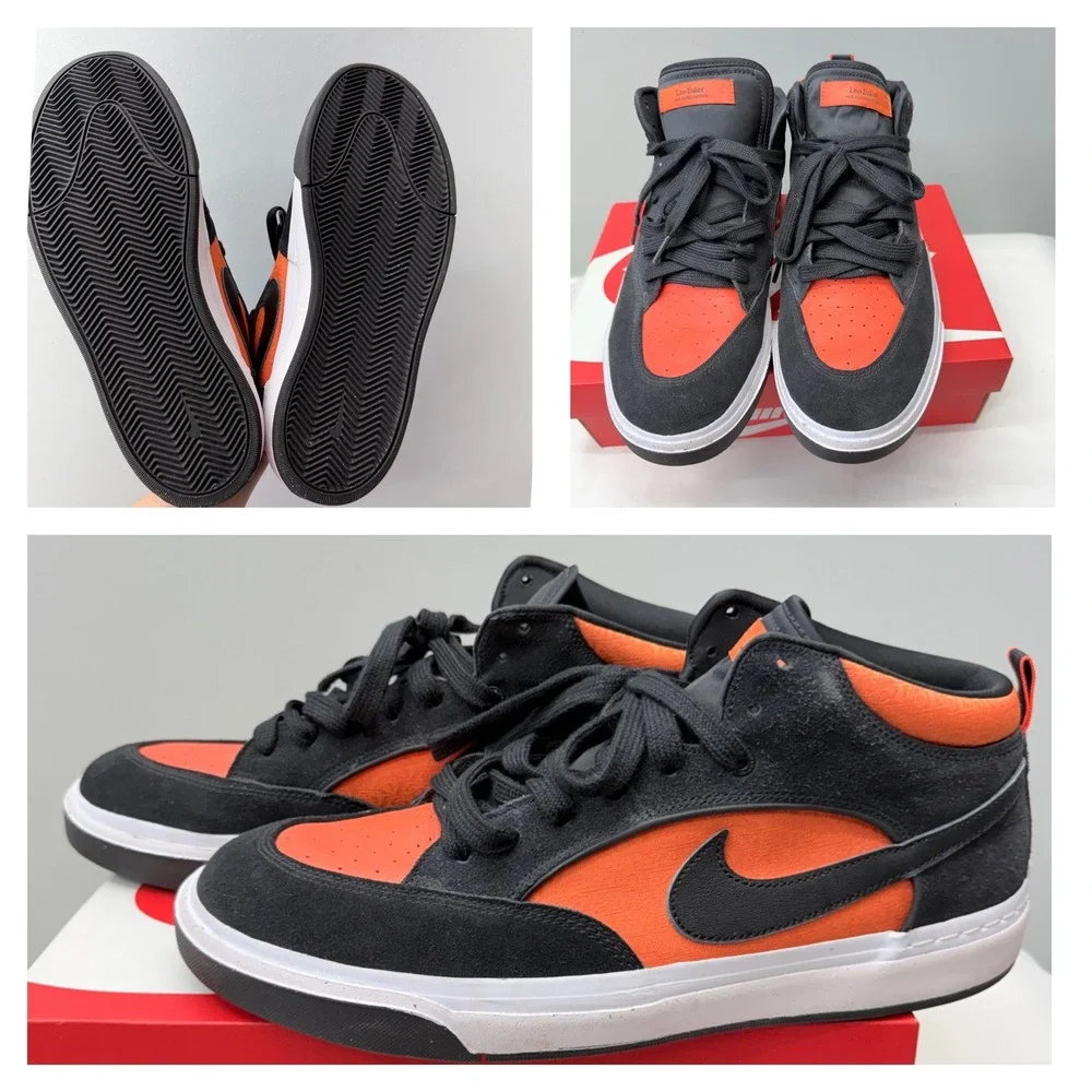 Nike SB Leo Baker Mens 14 Black Orange Skate Shoes DX4361-002 Mid Top Sneakers