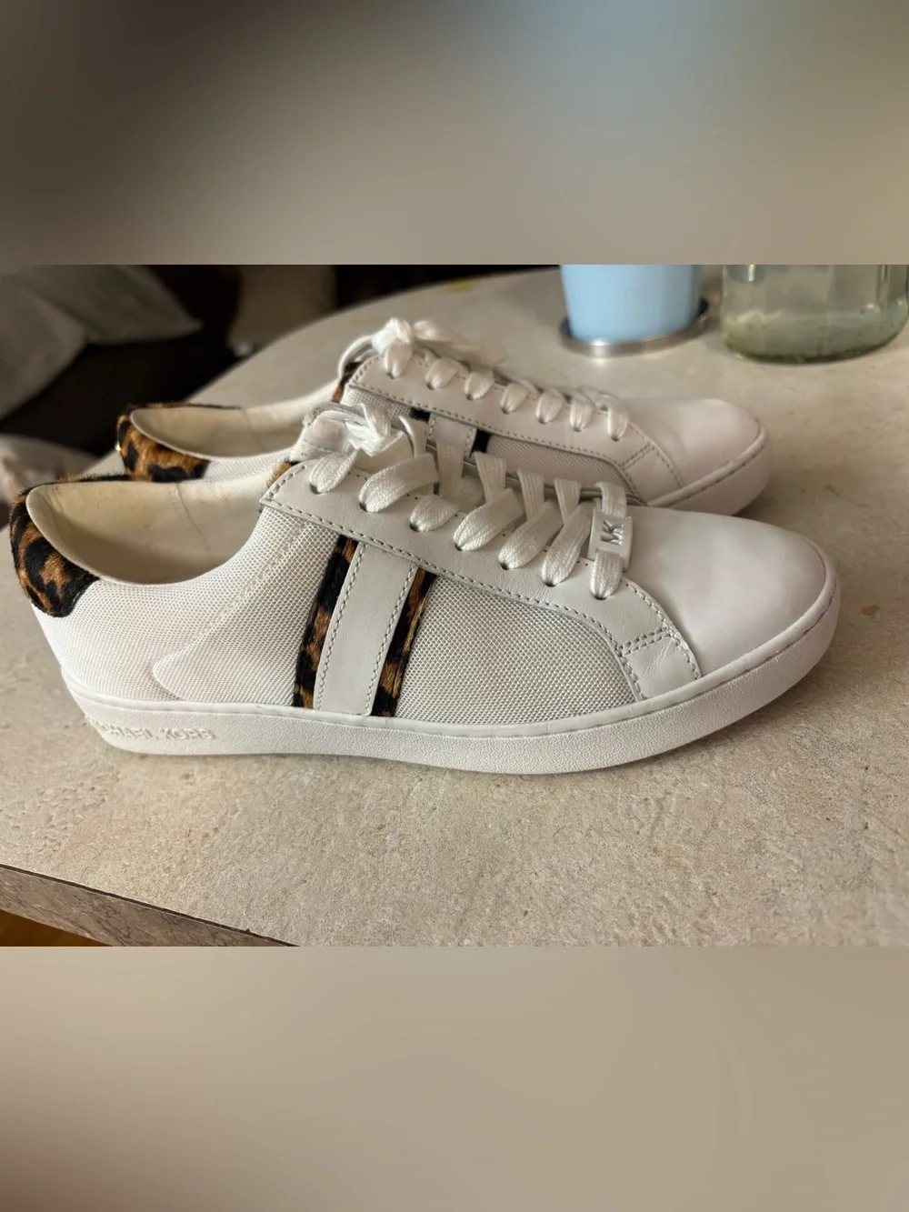 Michael Kors White Sneakers with Leopard Trim