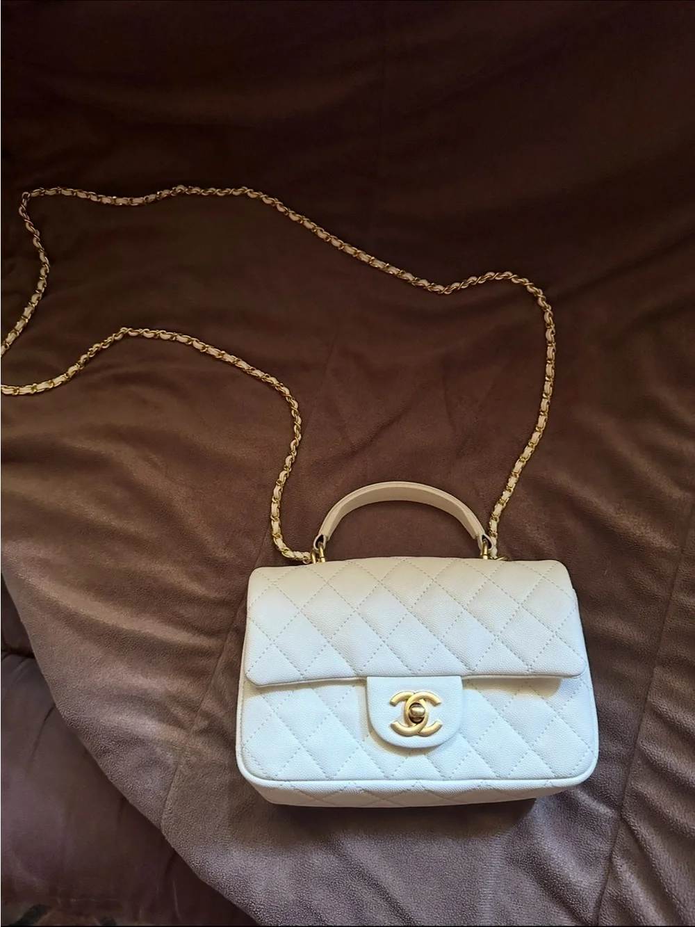 CHANEL White Quilted Mini Flap Top-Handle Crossbody