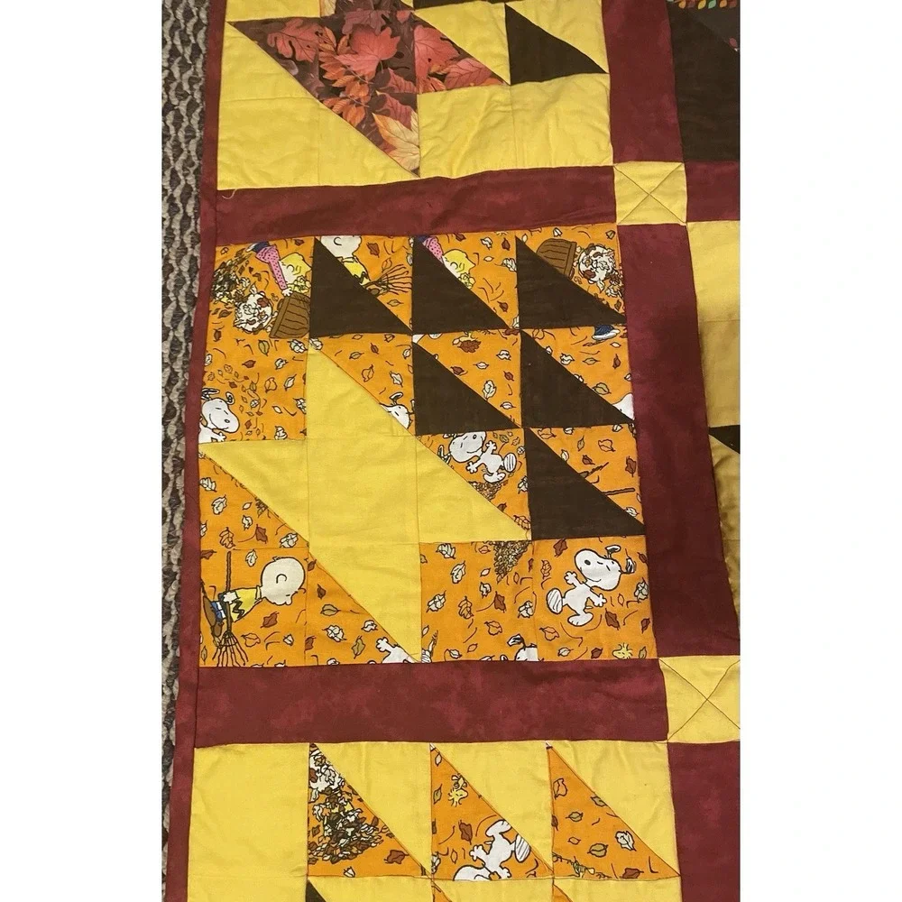 Handmade Bear Paw Quilt Blanket Quilted Autumn Fall Peanuts Snoopy 39