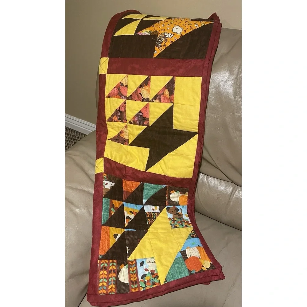 Handmade Bear Paw Quilt Blanket Quilted Autumn Fall Peanuts Snoopy 39