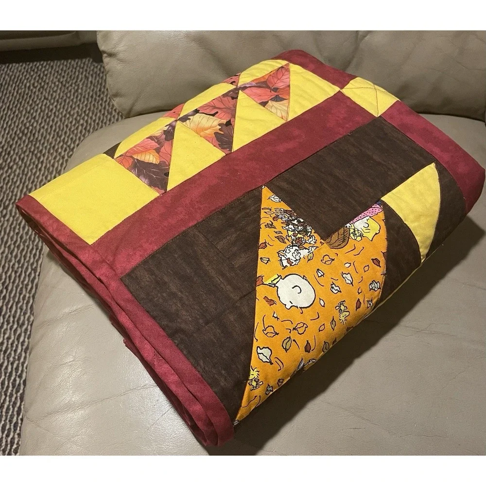 Handmade Bear Paw Quilt Blanket Quilted Autumn Fall Peanuts Snoopy 39