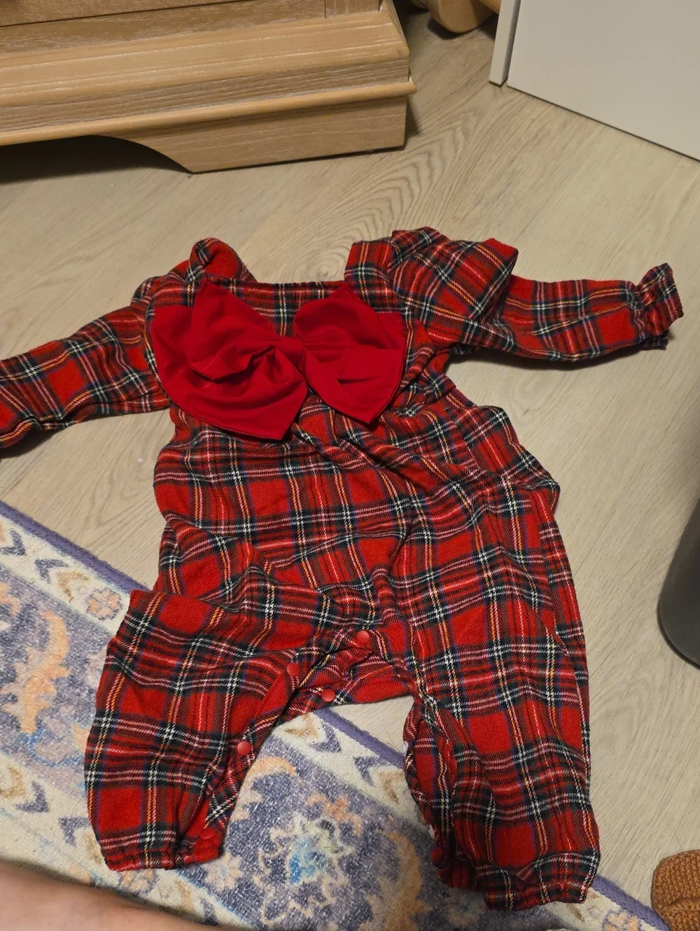 Red Plaid Baby Romper with Bow