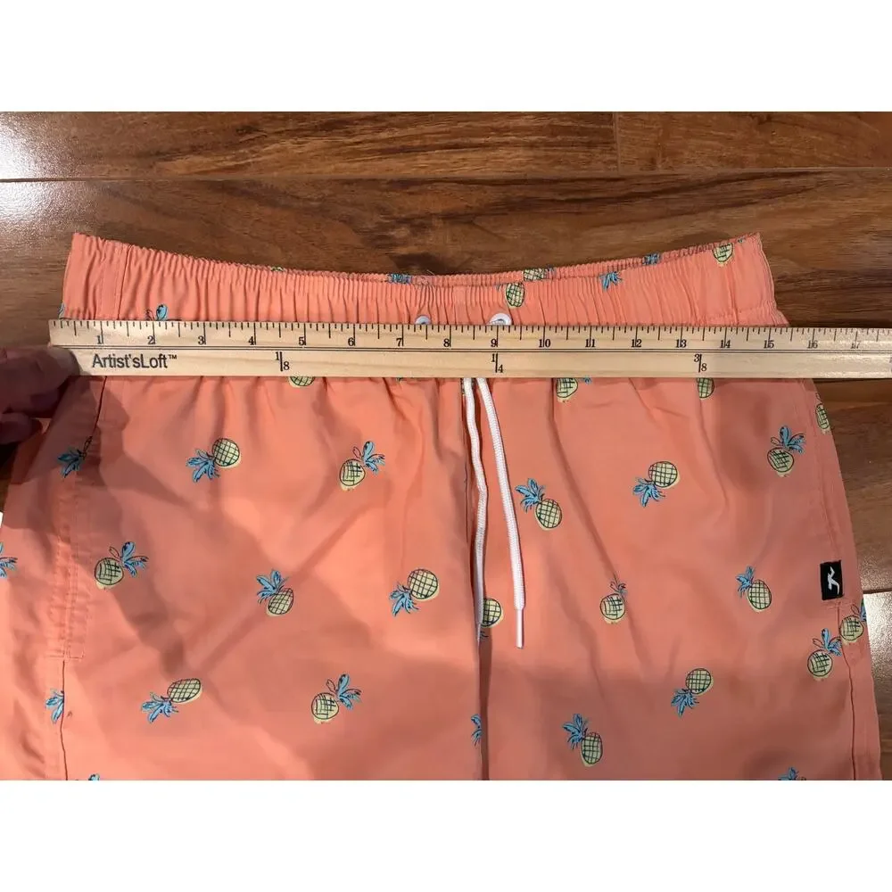Hollister men’s small mesh lined swim trunks orange with yellow pineapples