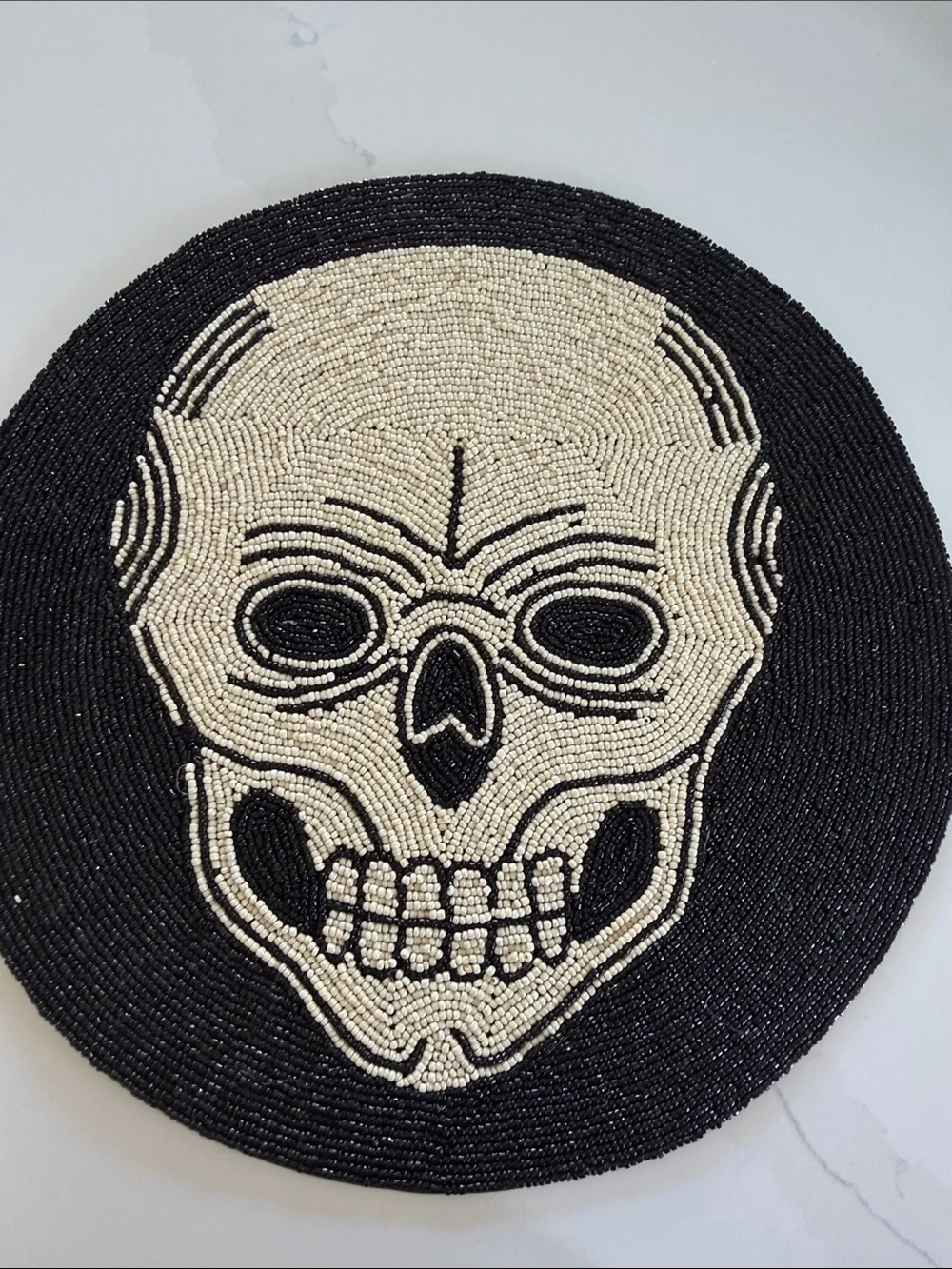 Pier 1 Imports BEADED SKULL PLACEMAT 15” round New
