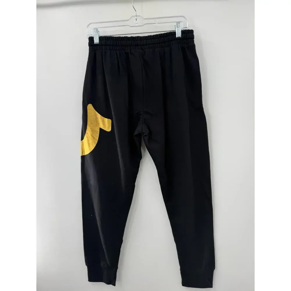 True Religion Men’s Elastic Waist Drawstring Black Joggers Gold Logo Small NWT