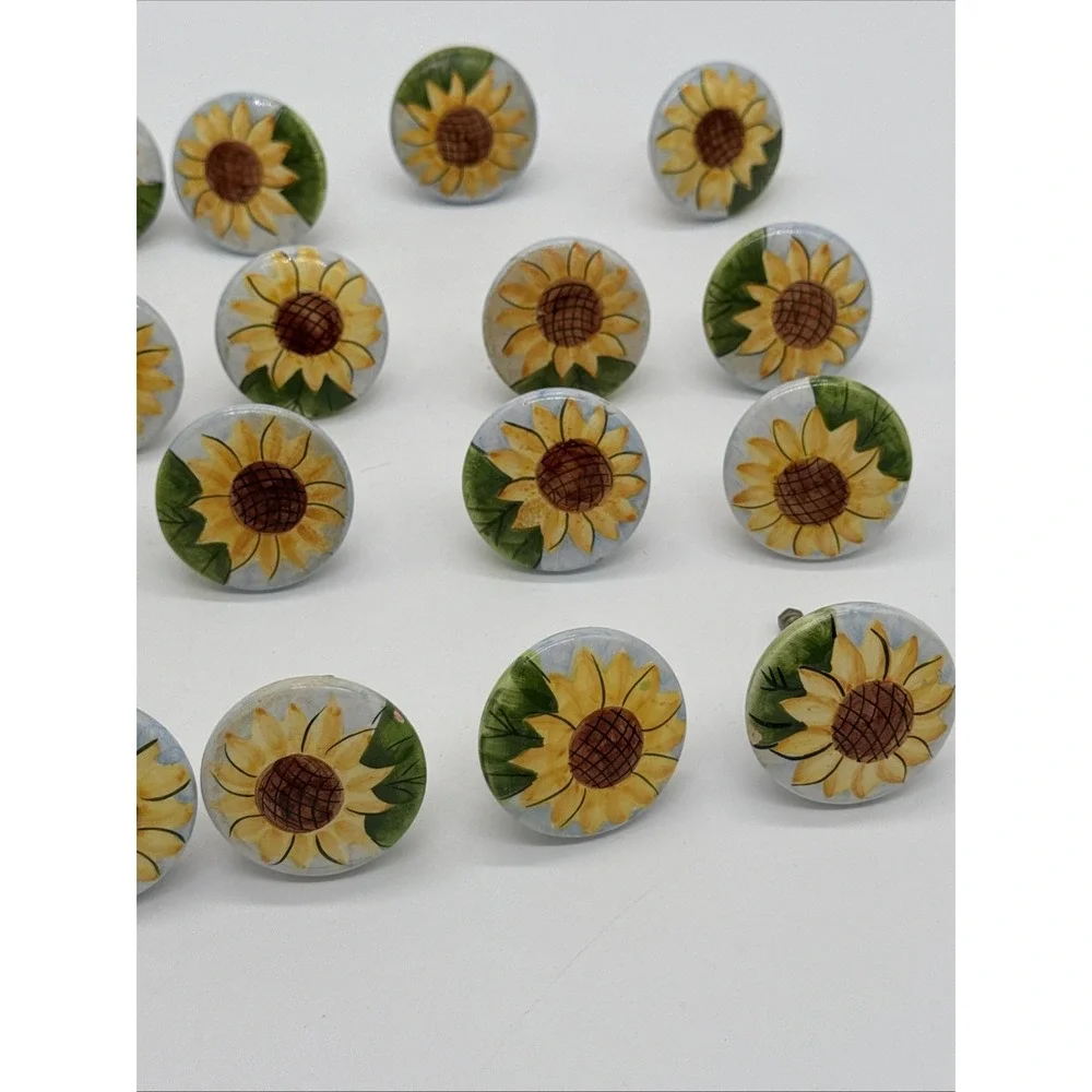 Hand Painted Sunflower Ceramic Knobs For Kitchen Cabinet Drawer Pulls Set of 21