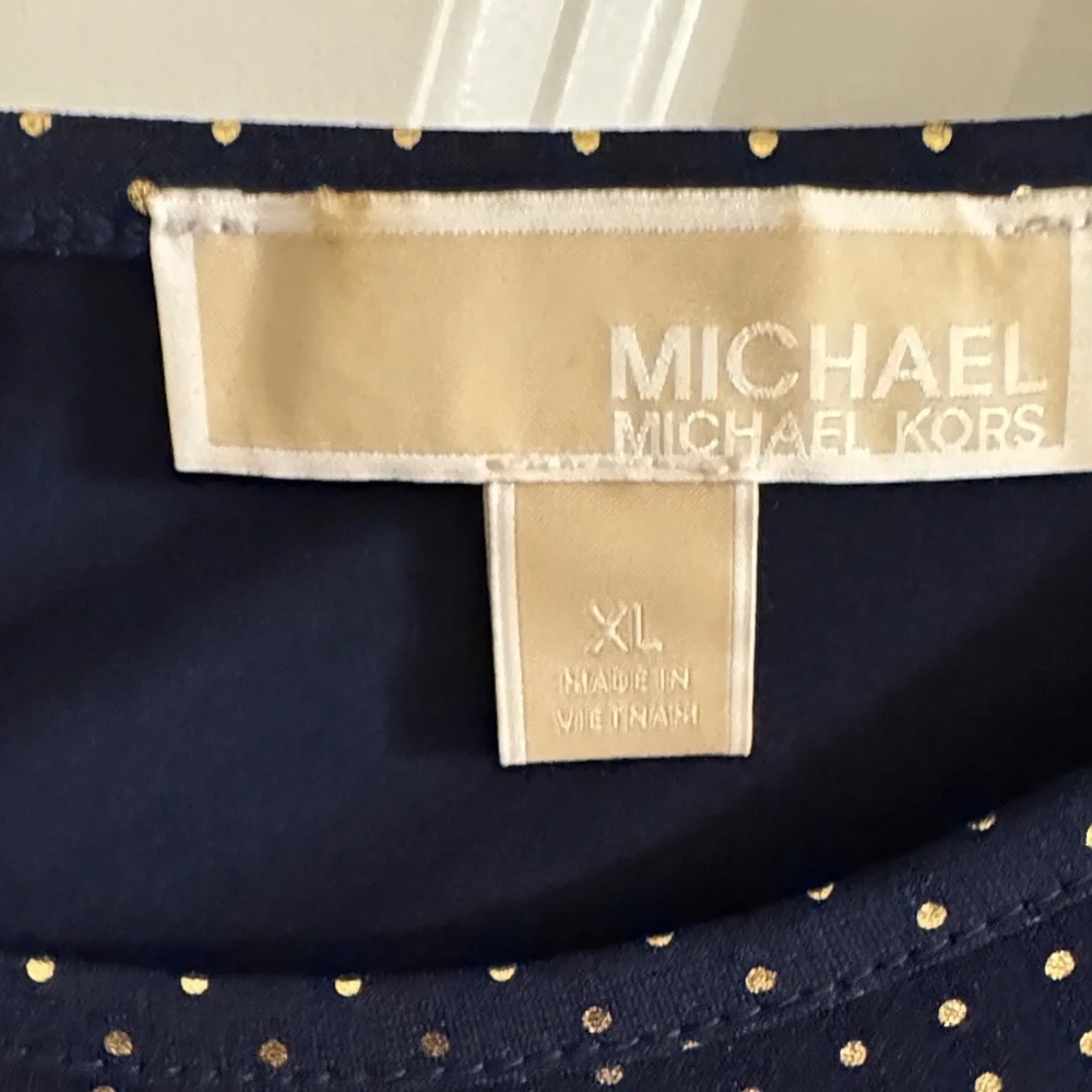 Michael Kors Navy Blue Polka Dot Midi Dress, Sz XL, Like New