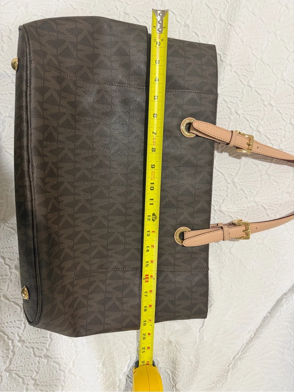 Michael Kors Brown Monogram Tote with Blush Straps