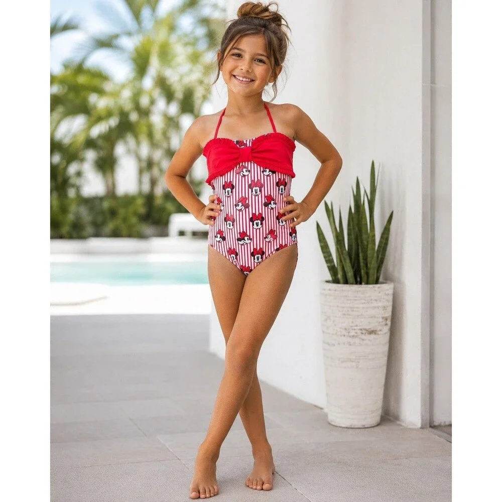 Disney Parks One Piece Minnie Mouse Swimsuit Girl Size 9/10