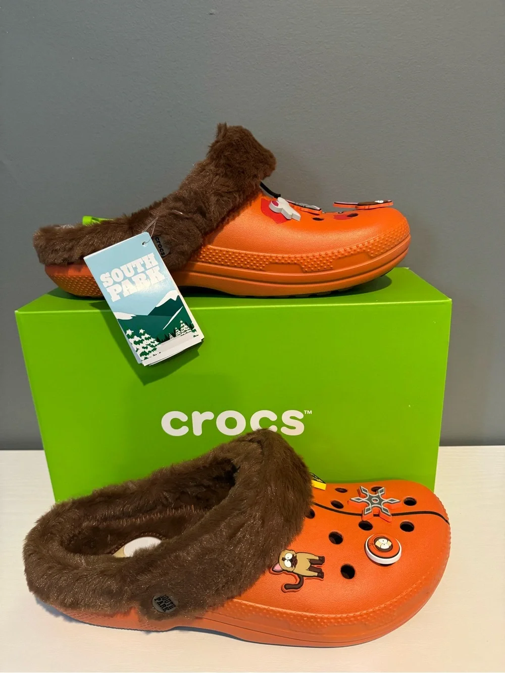 CROCS Orange Fur-Lined Clog Mules with Character Charms