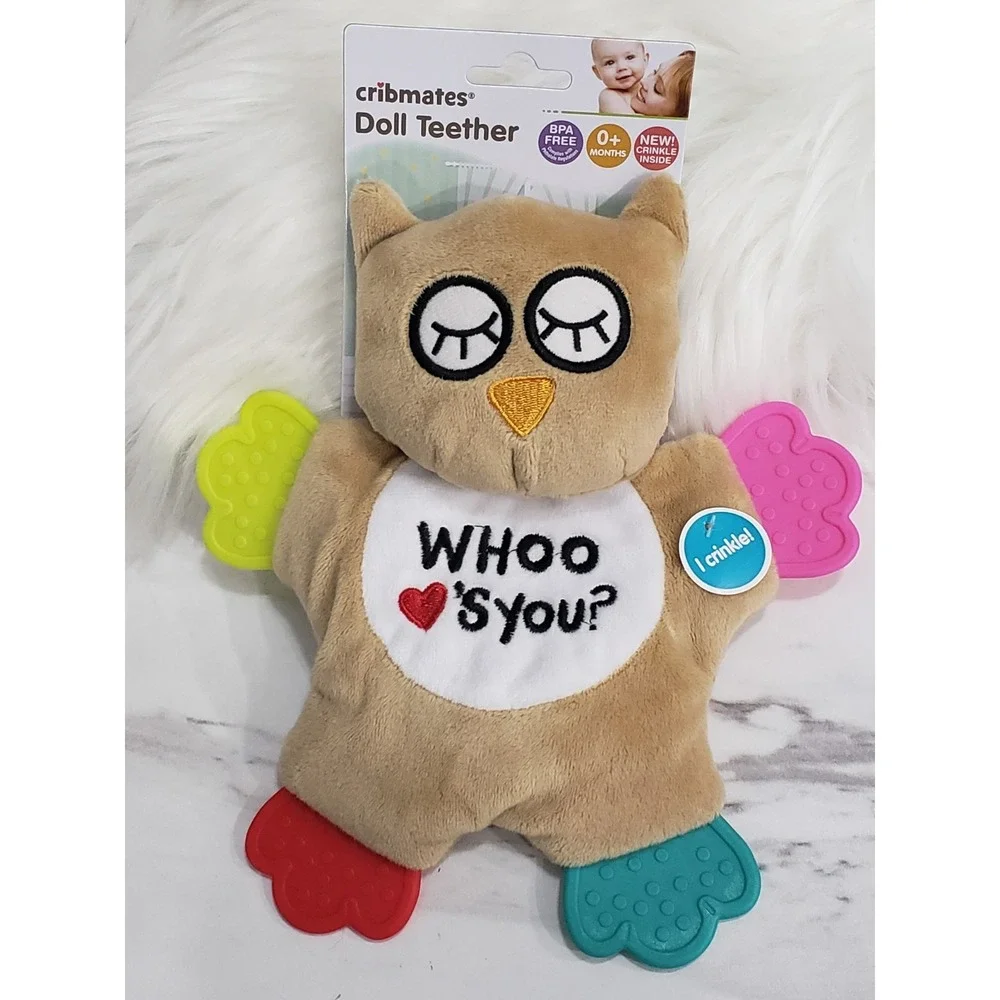 NEW Cribmates OWL Bird Doll Teether Toy Sensory Sound Baby Lovey Shower‎ Gift