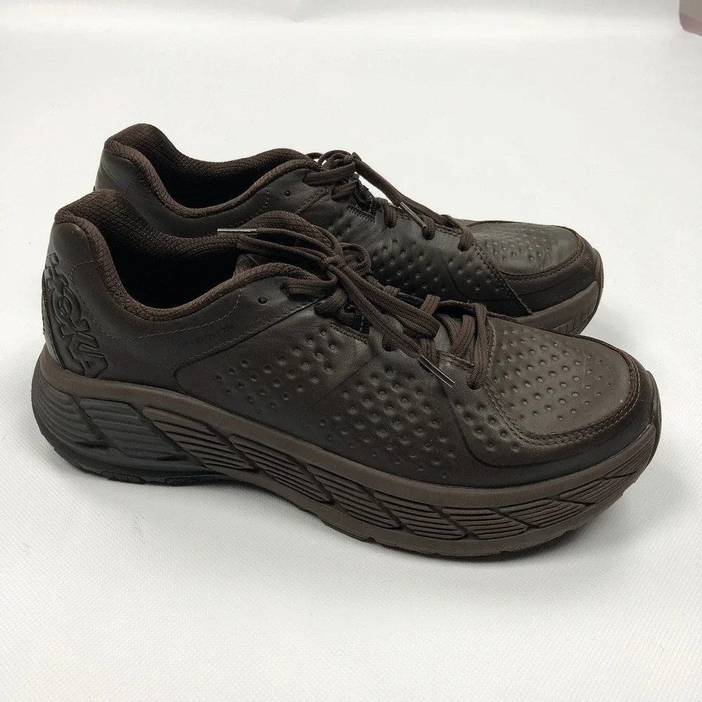 Hoka One Gaviota LTR Brown Leather Walking Shoes Mens 11.5 1019574 DSBC