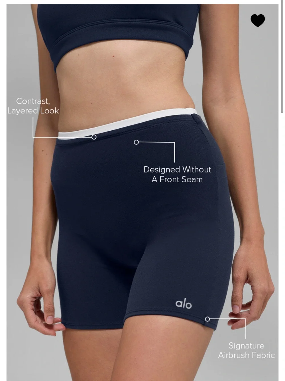 ALO Yoga Navy Bike Shorts with White Waistband