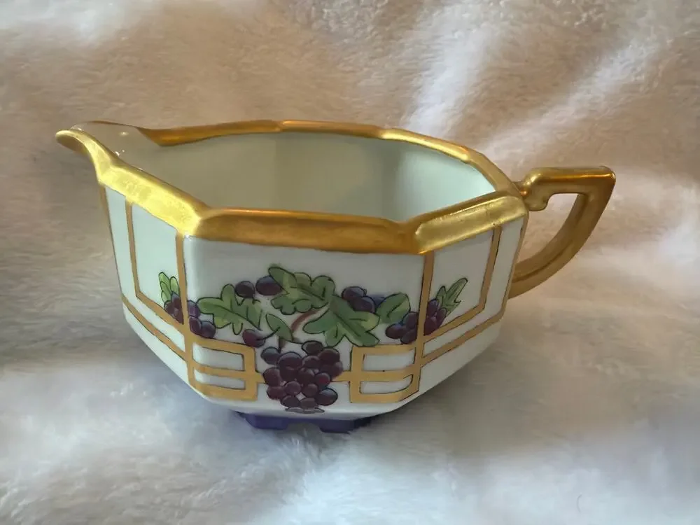 Antique Union Limoges Hand Painted Grape Creamer Eleanor McC Taetz Gold Trim