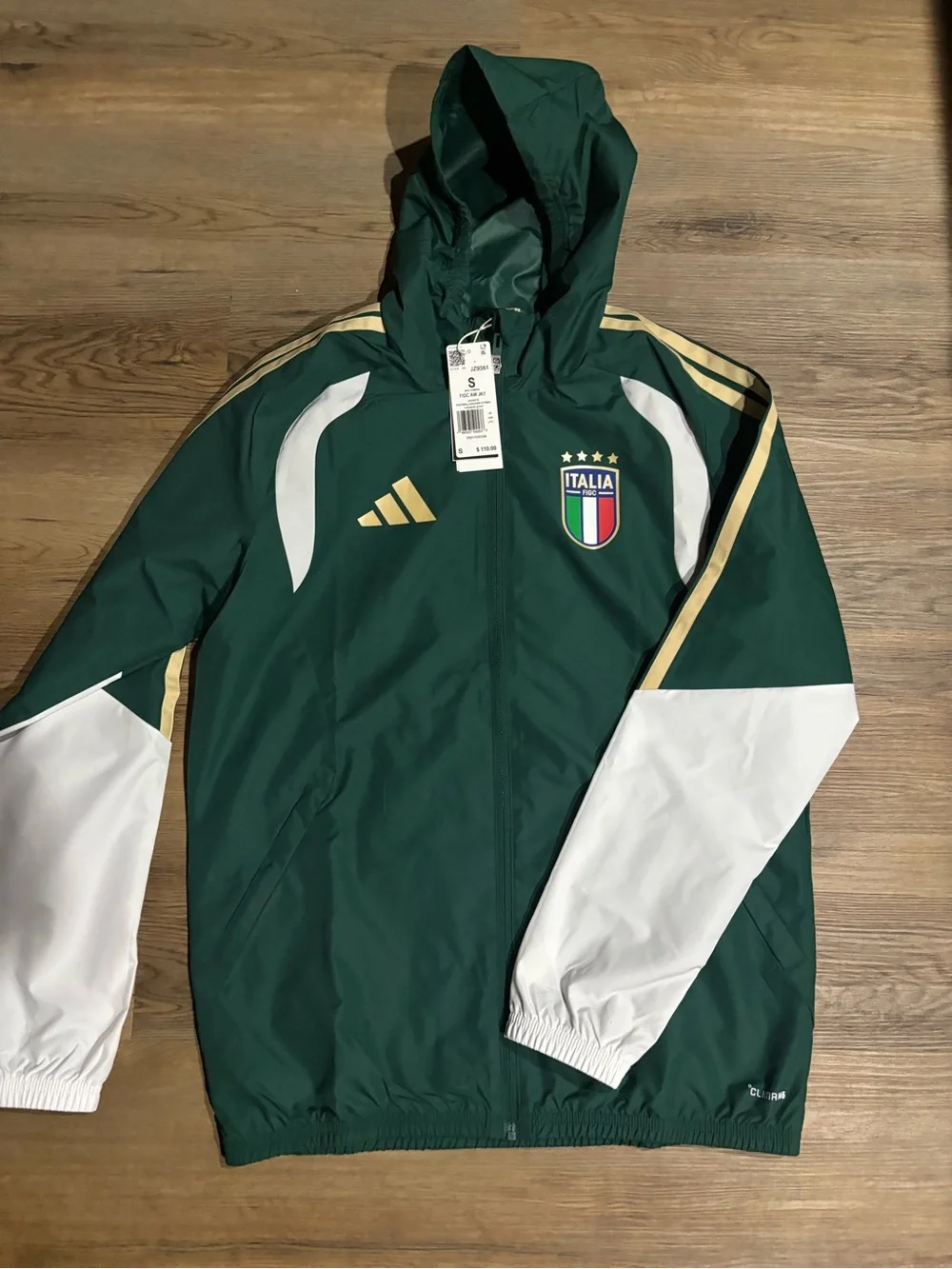 adidas Italia Green White Windbreaker Jacket with Gold Accents