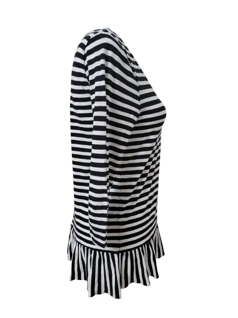 J. Crew Size S Black & White Striped Ruffled Trim Tunic with Asymmetrical Ruffle