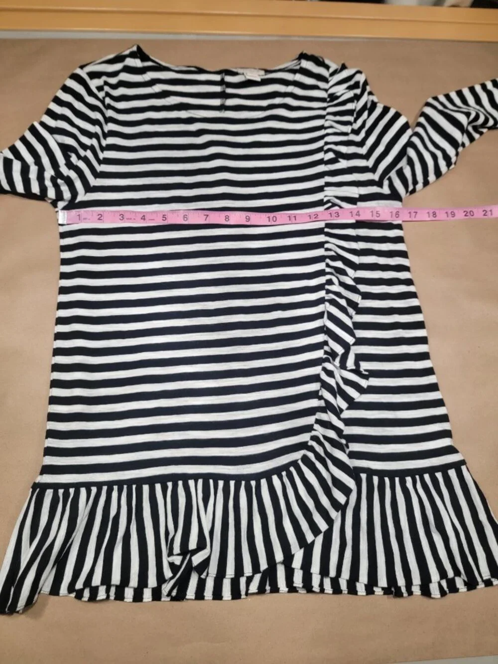 J. Crew Size S Black & White Striped Ruffled Trim Tunic with Asymmetrical Ruffle