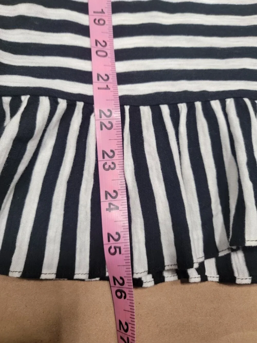J. Crew Size S Black & White Striped Ruffled Trim Tunic with Asymmetrical Ruffle