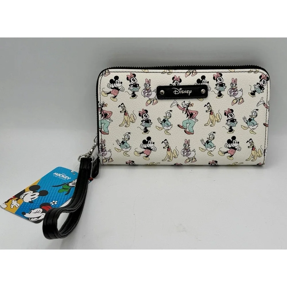 Disney and Friends Character Wristlet Wallet White  Mickey Minnie Mouse NEW