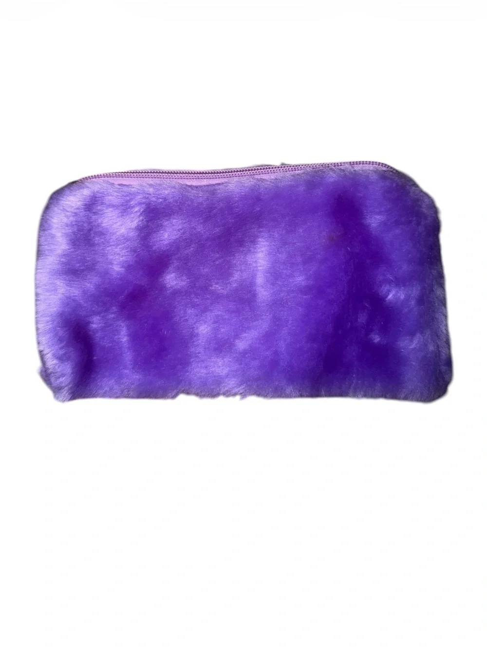 Y2K Purple Faux Fur Pencil Case/ Clutch with Pink 'Love' Patch