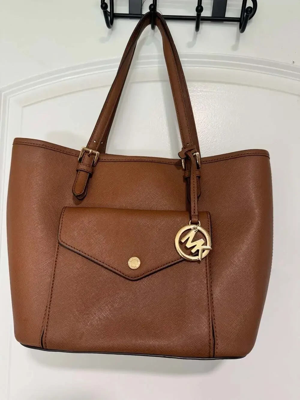 Michael Kors Jet Set Brown Saffiano Leather Tote Shoulder Bag  Classic