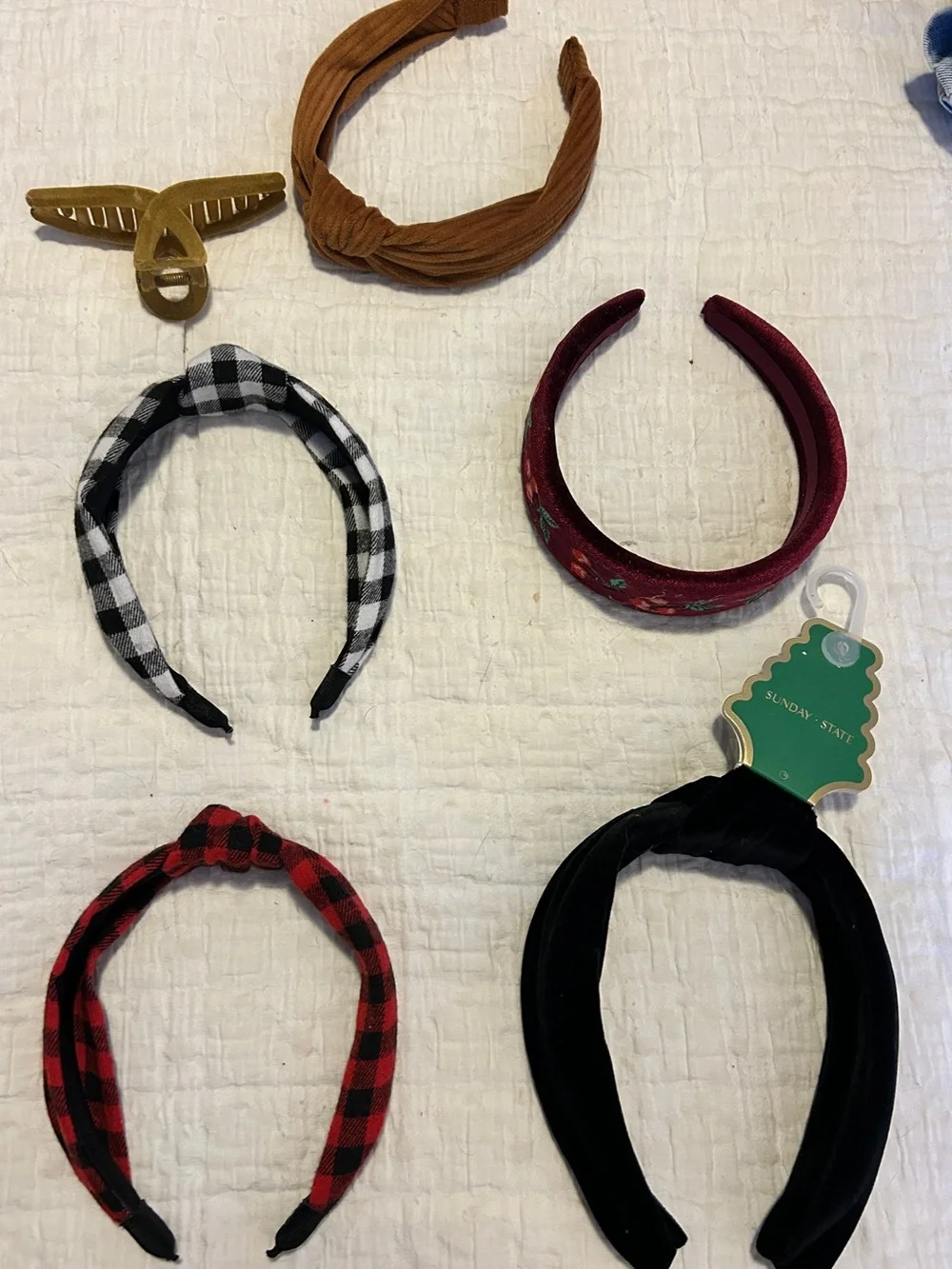 6-Piece Headband & Hair Clip Bundle Velvet Plaid Knotted Mixed Styles