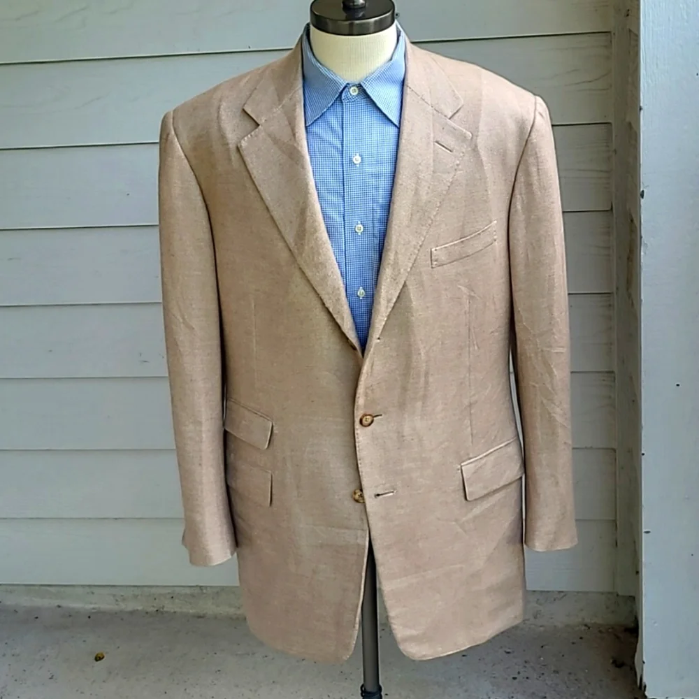 RALPH LAUREN PURPLE LABEL Italy Beige Tan Weave CASHMERE Sz 44 L Mens Sport Coat