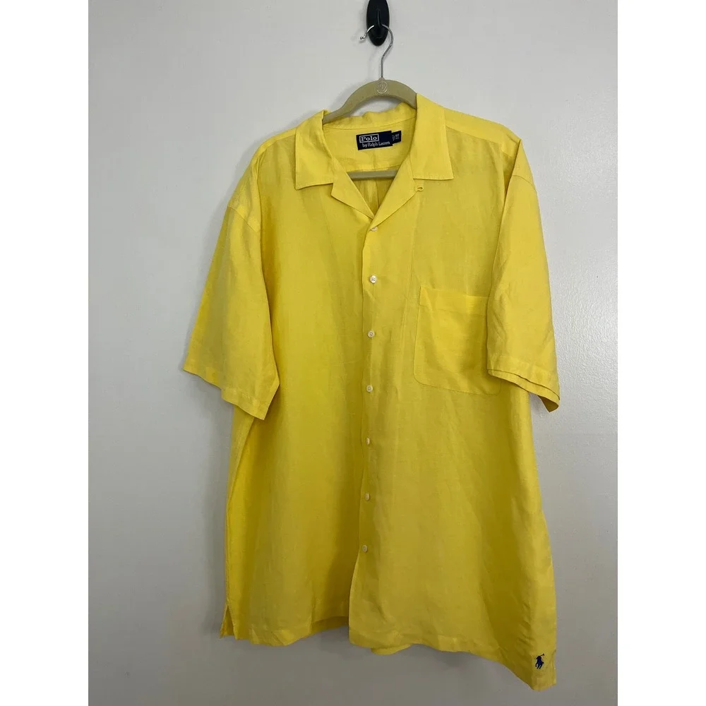 Polo Ralph Lauren Coastal Button Down Shirt Mens XLT Yellow Linen Silk Blend