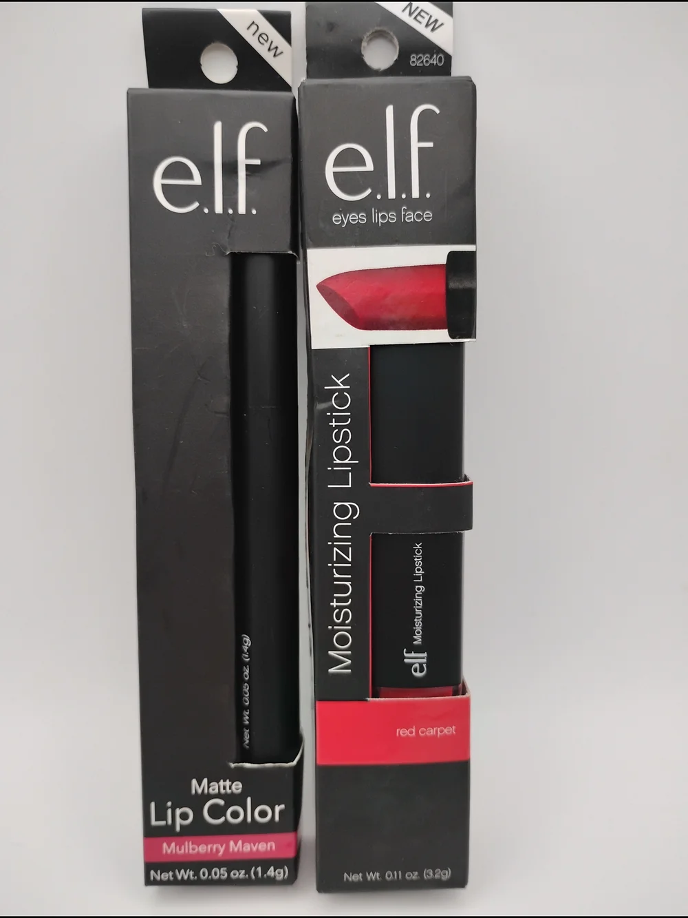 e.l.f. Moisturizing Lipstick-Red Carpet & e.l.f Matte Lip Color-Mulberry Maven