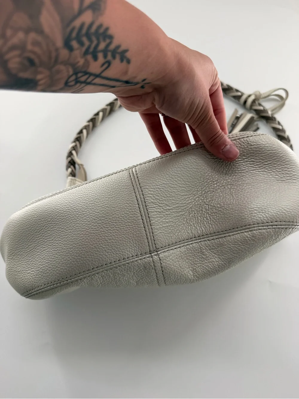 Brighton Barbados Ziptop Hobo bag in Zinc Pearl leather hand-braided strap purse