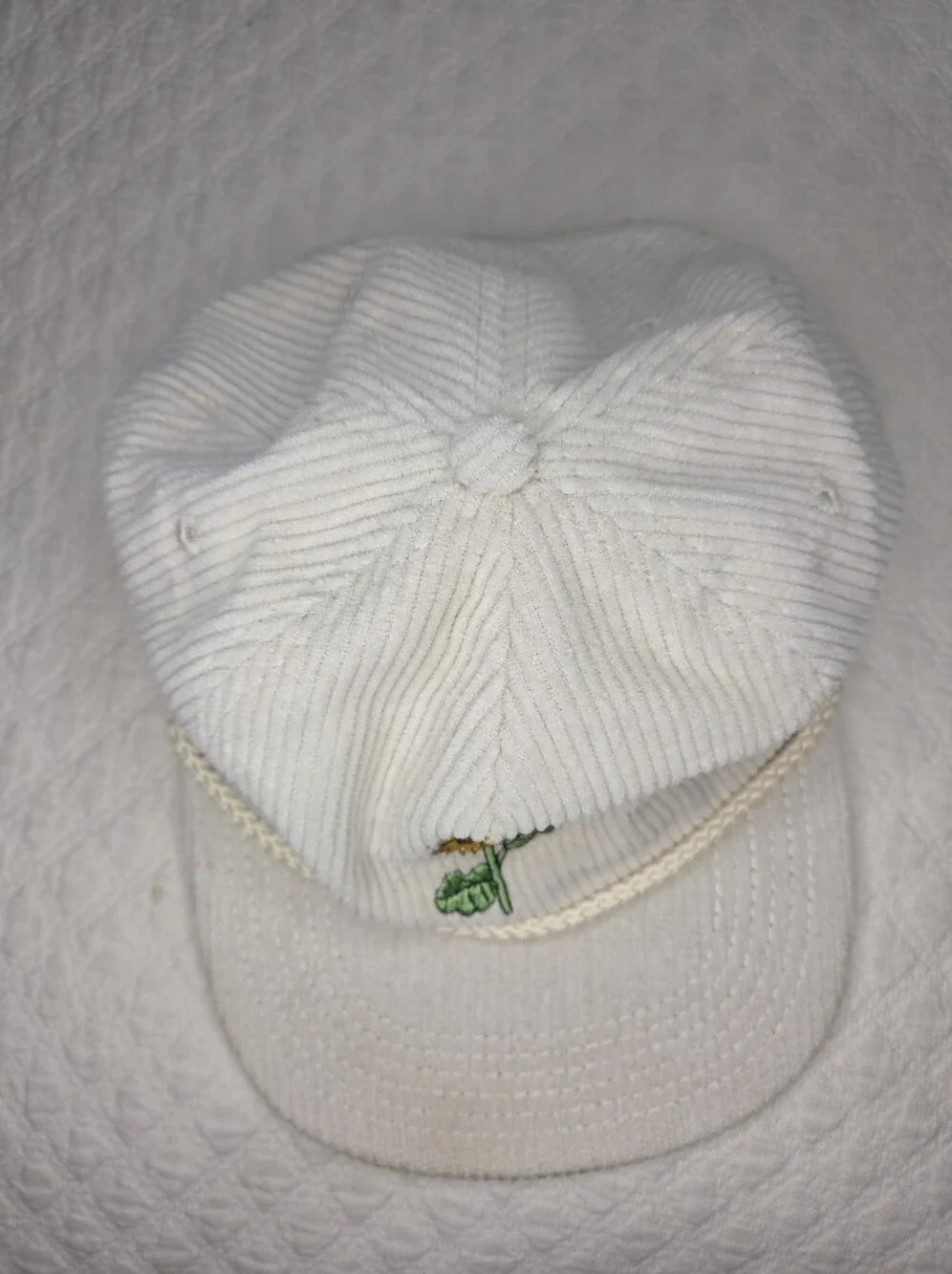 Snag Cream Corduroy Embroidered Sunflower Snapback Hat
