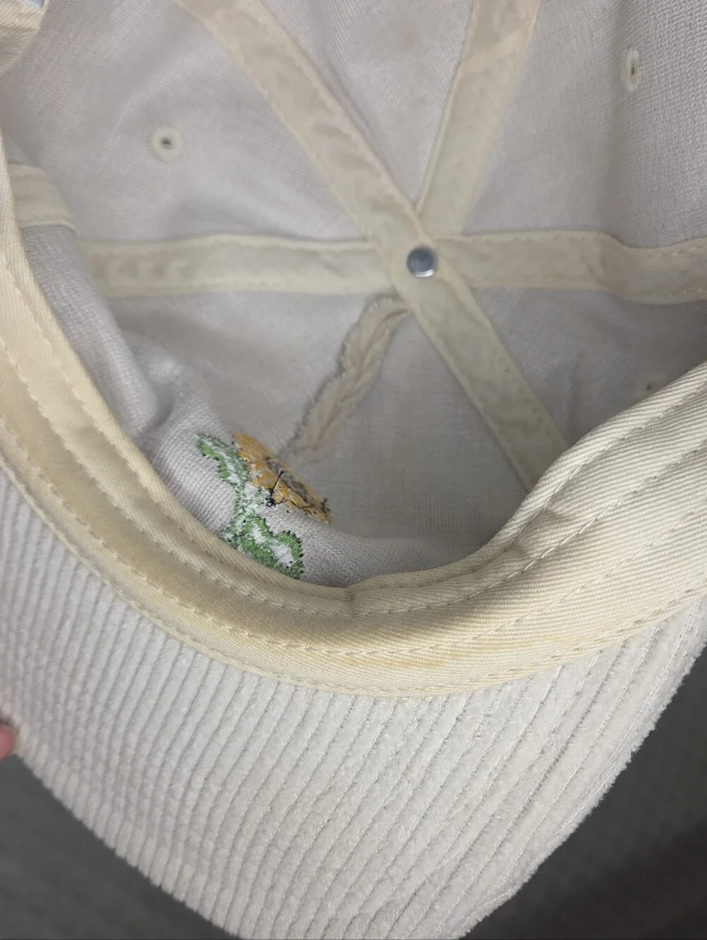 Snag Cream Corduroy Embroidered Sunflower Snapback Hat